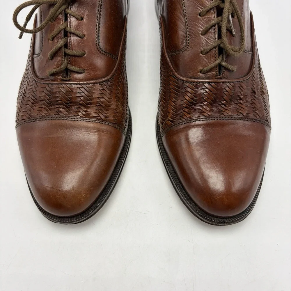 Bruno Magli Randy Shoe Mens 10 M Brown Leather Oxford Lace Up Italy Woven